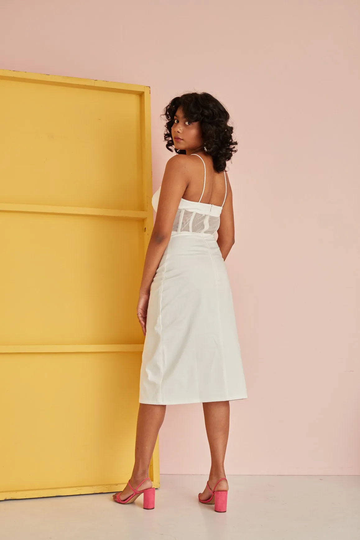 Saphiana White Corset Midi Dress