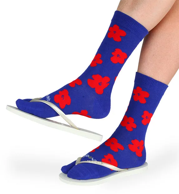 Split Toe Crew Socks - Flower - 3 Pack