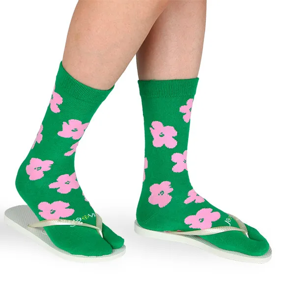 Split Toe Crew Socks - Flower - 3 Pack