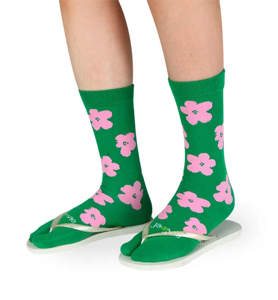 Split Toe Crew Socks - Flower - 3 Pack