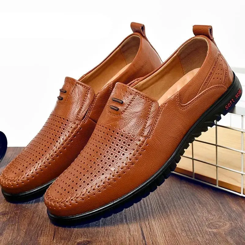 Summer Men Shoes Casual Luxury Brand Genuine Leather Mens Loafers Moccasins Italian Breathable Slip on Boat Shoes Size 47