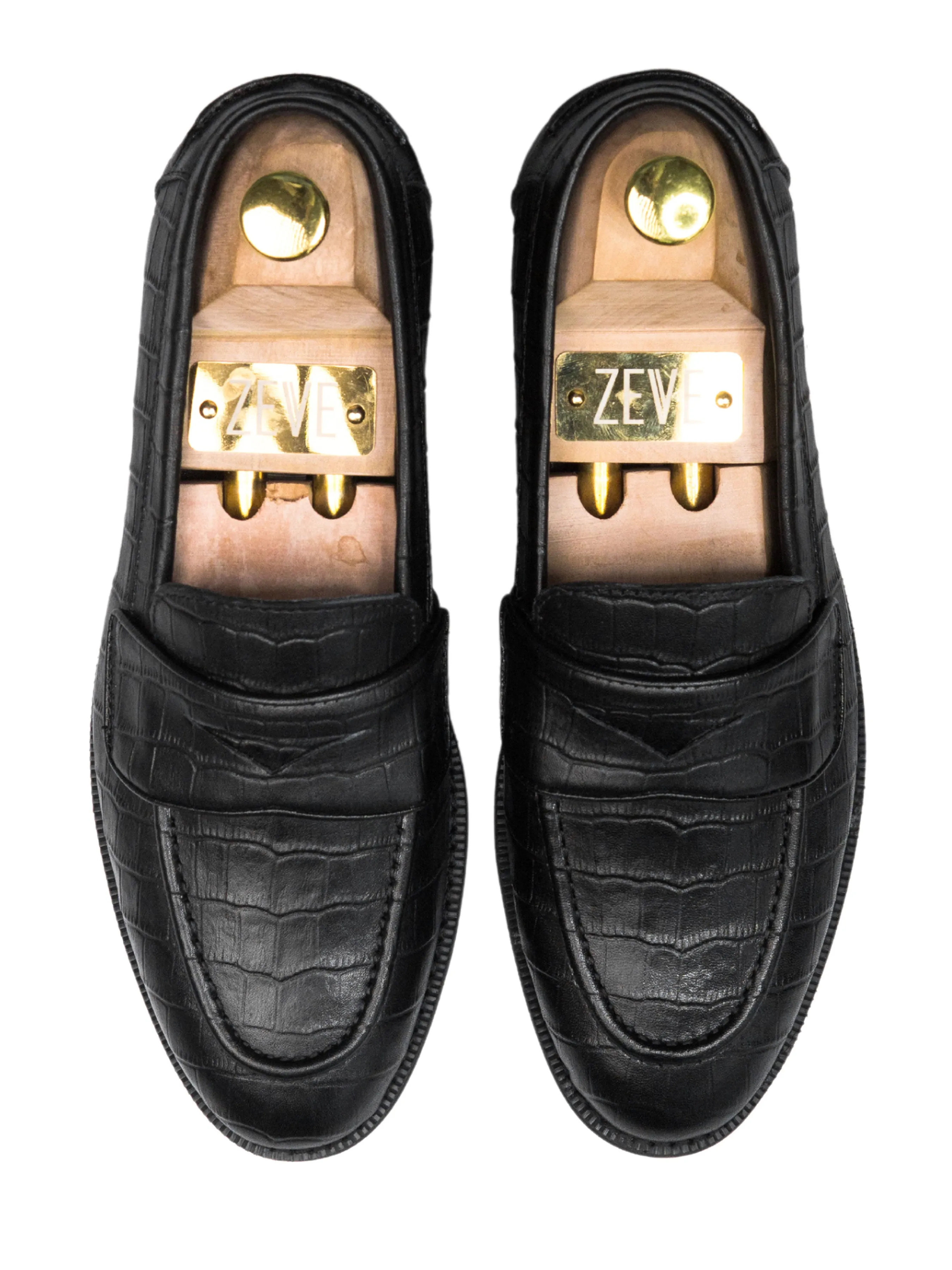 Wayne Penny Loafer - Black Croco Leather (Crepe Sole)