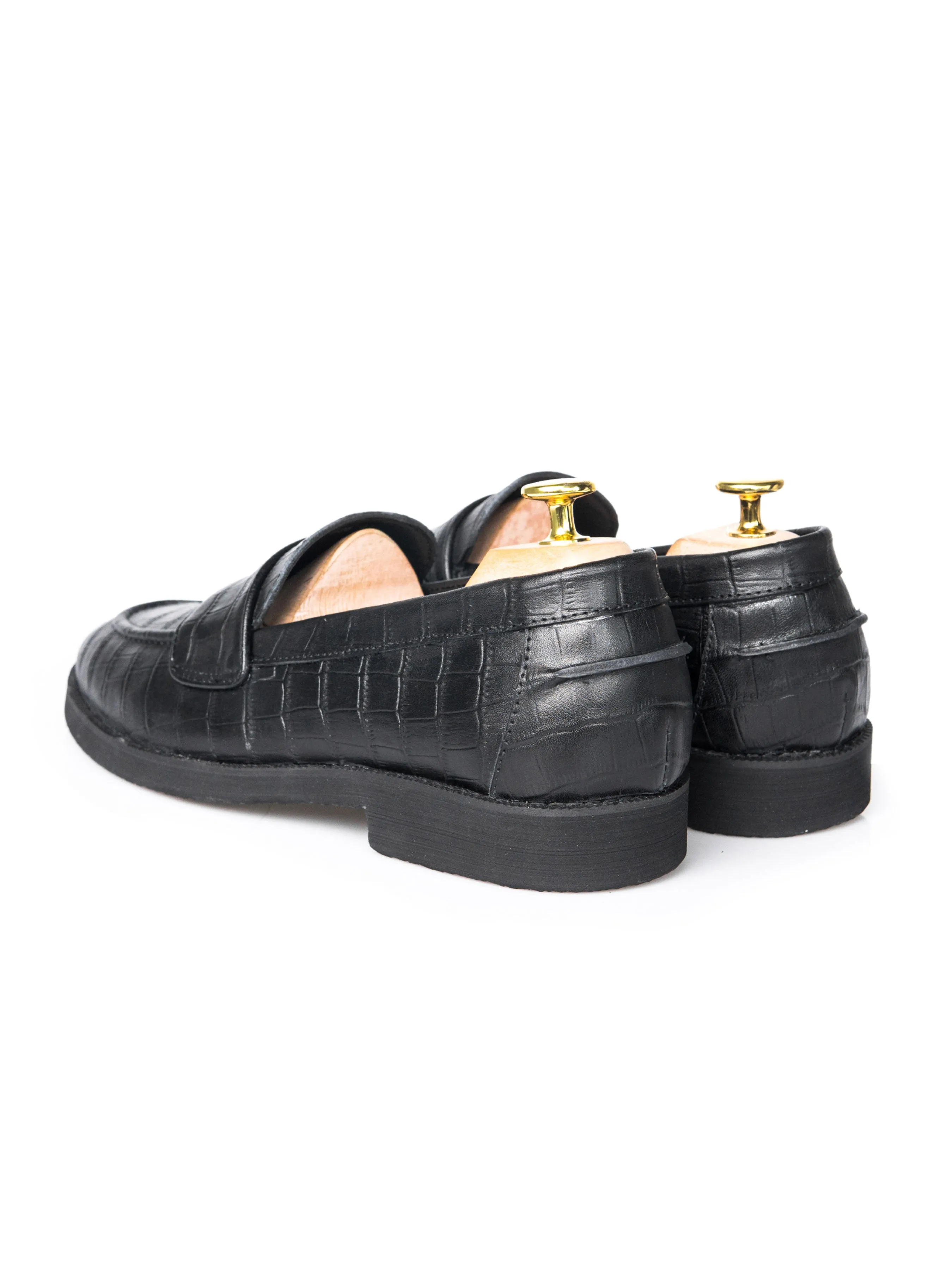 Wayne Penny Loafer - Black Croco Leather (Crepe Sole)