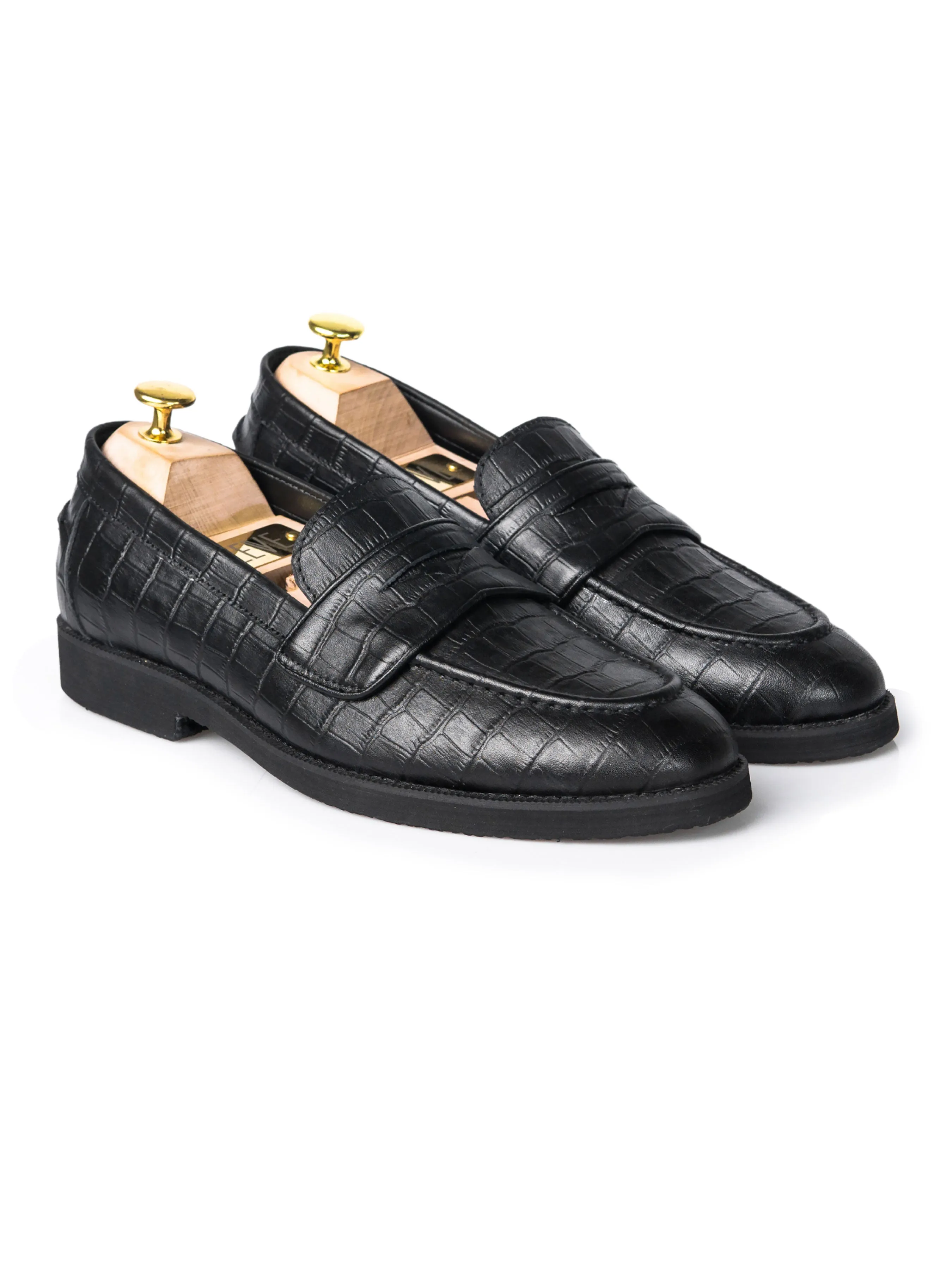 Wayne Penny Loafer - Black Croco Leather (Crepe Sole)