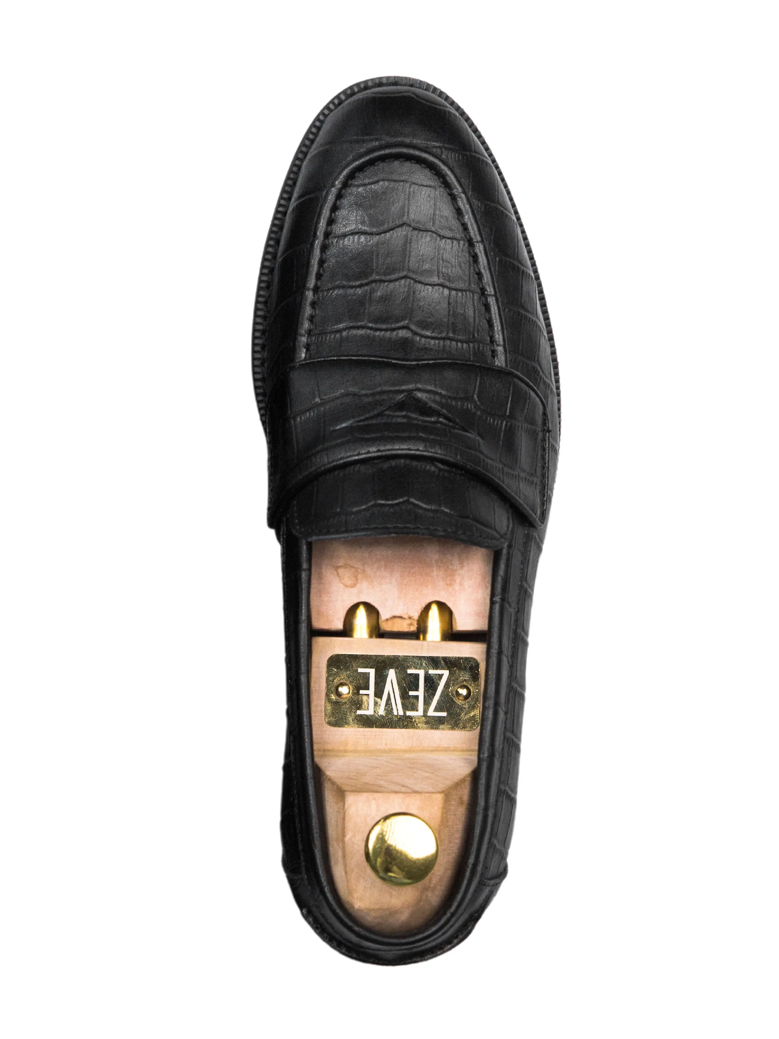 Wayne Penny Loafer - Black Croco Leather (Crepe Sole)