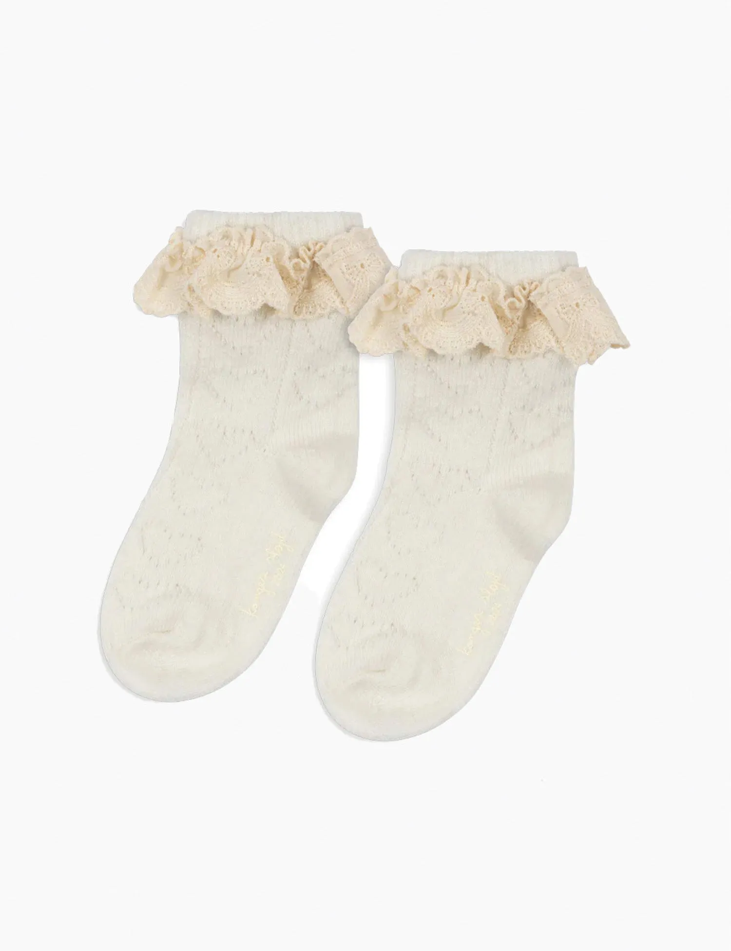 Wool Pointelle Socks in Beige