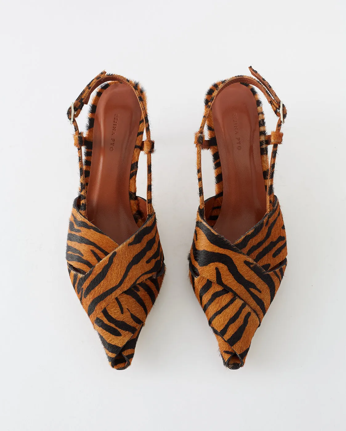 Wrap Kitten Heels Calfhair Print Brown